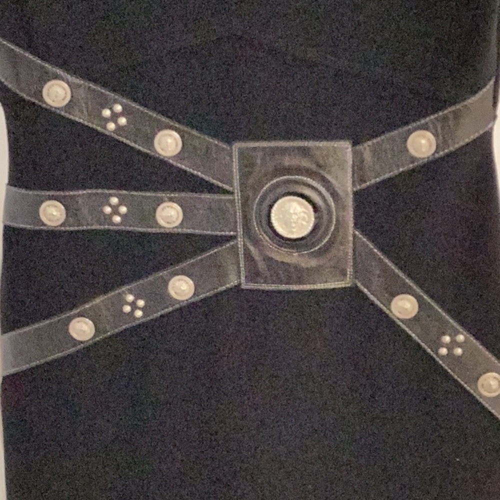 Andrea Isabella Black Vintage Dress w/ Leather & Silver Studs - Picture 4 of 11